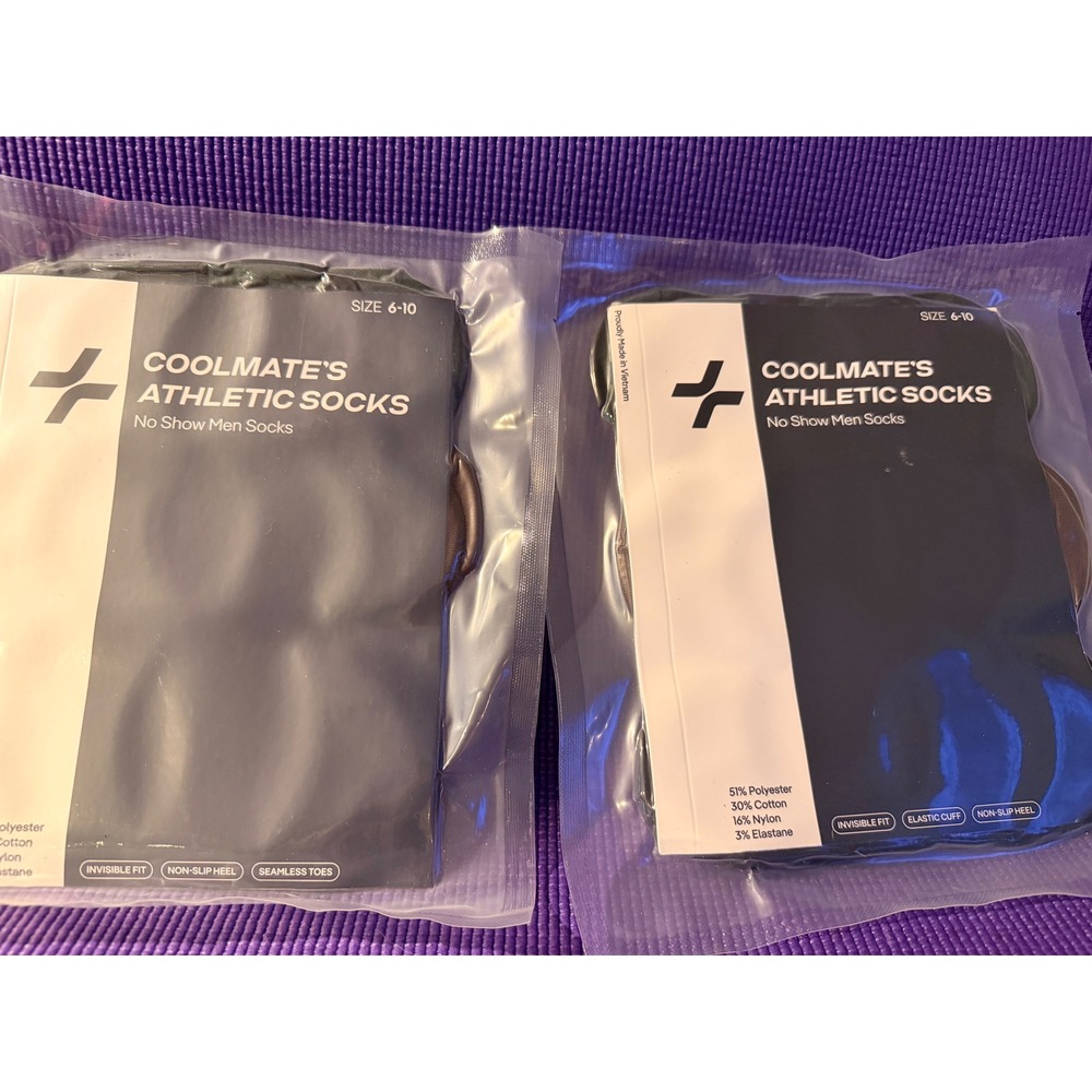 Coolmate's Athletic Socks No Show Men Socks Black 2 Pack Size 6-10 Invisible Fit